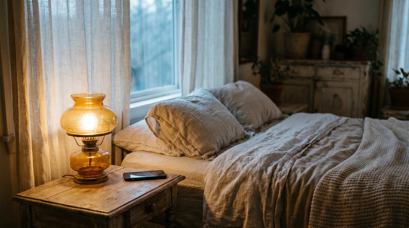 Person in a dark room lit only by the cool glow of a phone screen, soft blue light reflecting off the bedsheets